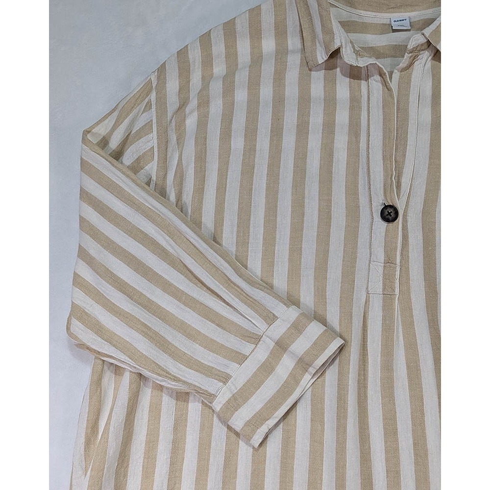 Old Navy Linen Popover Tunic Womens‎ XXL Beige Stripe Coastalcove Beachy Resort - Picture 3 of 10